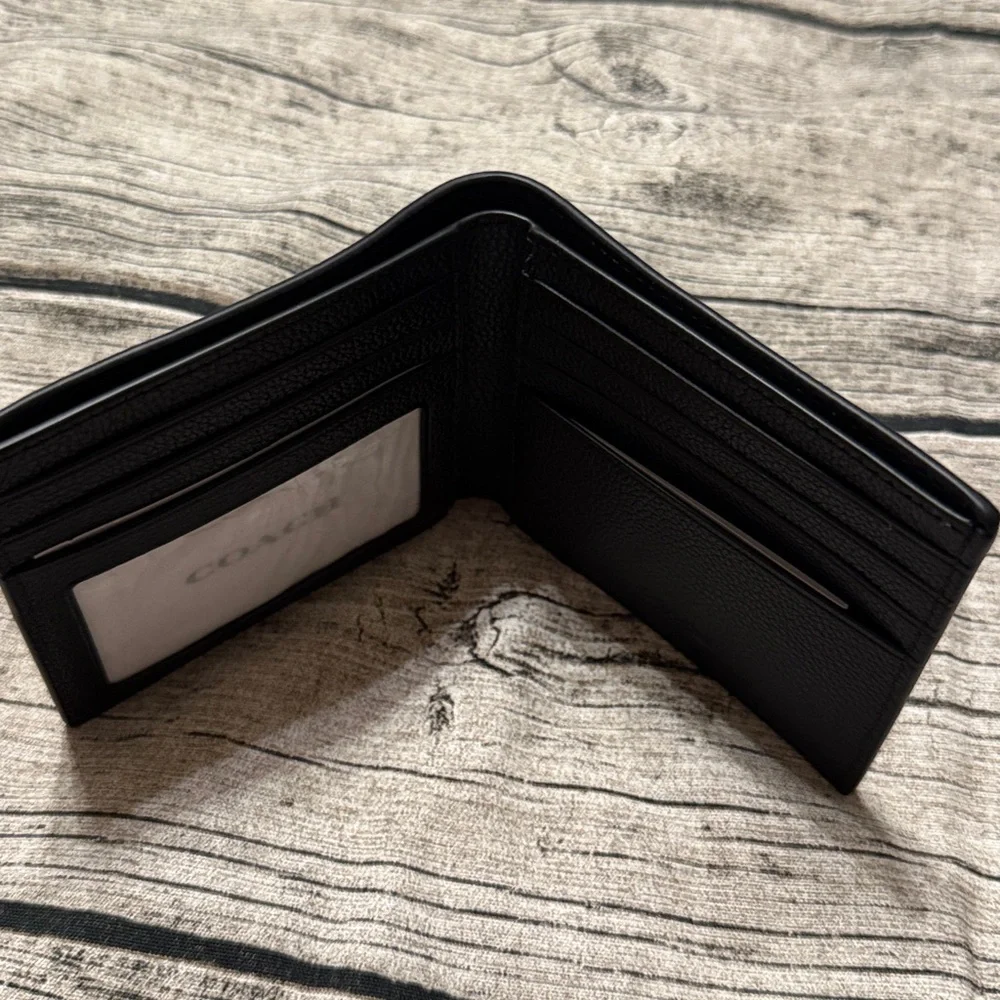 NWT! Coach mens bifold wallet in black leather + Gift box! Ready to gift - Picture 3 of 13
